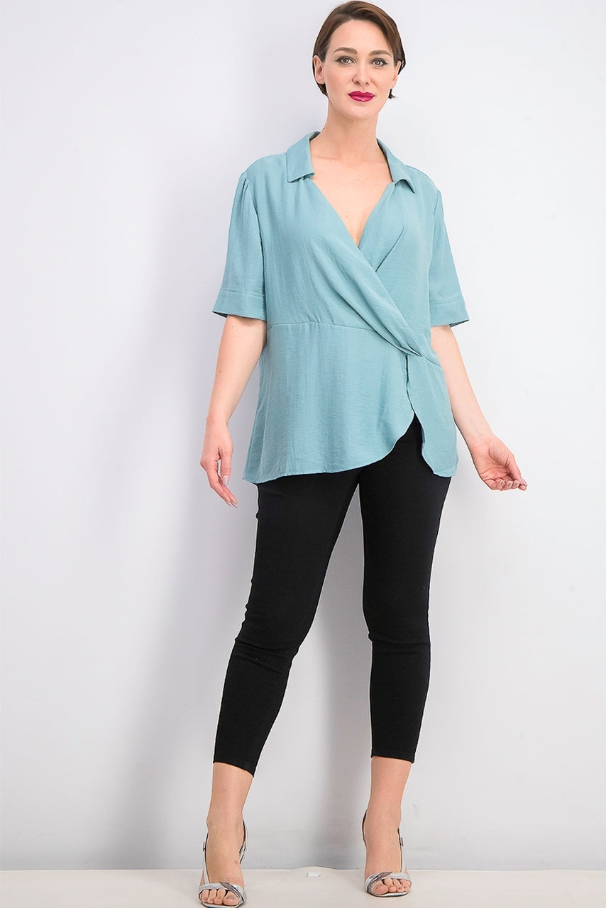 Alfani Women's Collared Surplice Blouse Green Size X-Large