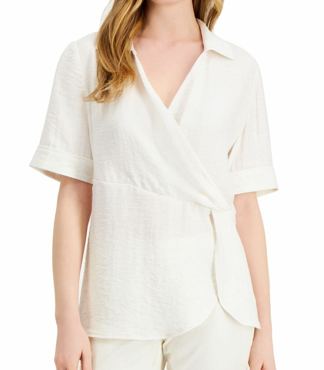 Alfani Women's Collared Surplice Blouse White Size Small