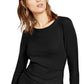 INC International Concepts Women's Long-Sleeve Draped T-Shirt Black Size XX Large