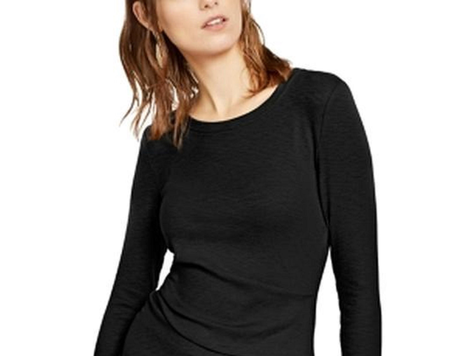 INC International Concepts Women's Long-Sleeve Draped T-Shirt Black Size XX Large