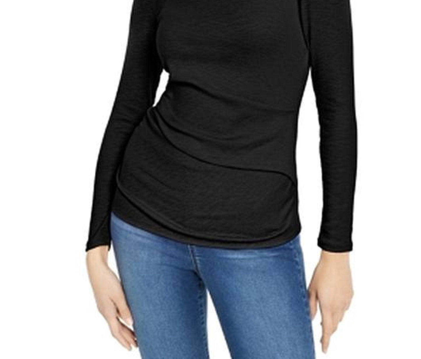 INC International Concepts Women's Long-Sleeve Draped T-Shirt Black Size XX Large