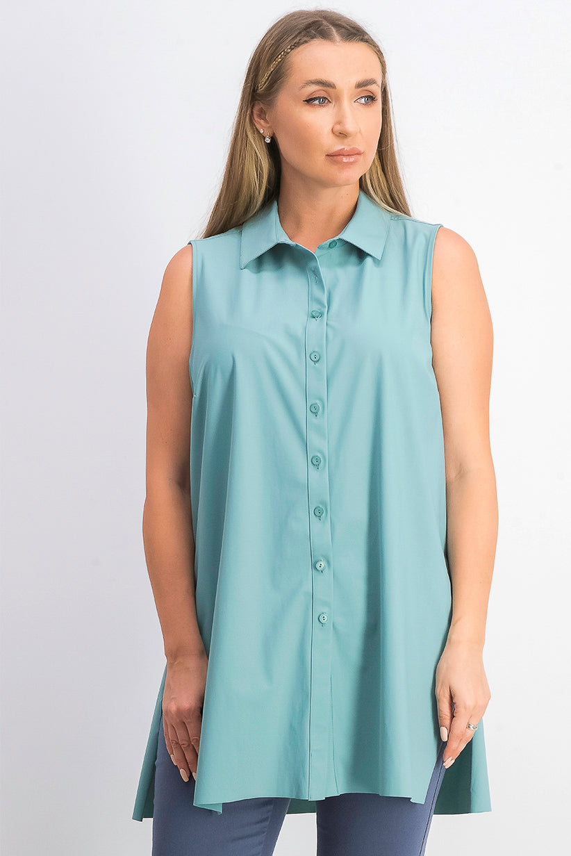 Alfani Women's Sleeveless Knit Button-Front Tunic Green Size Large