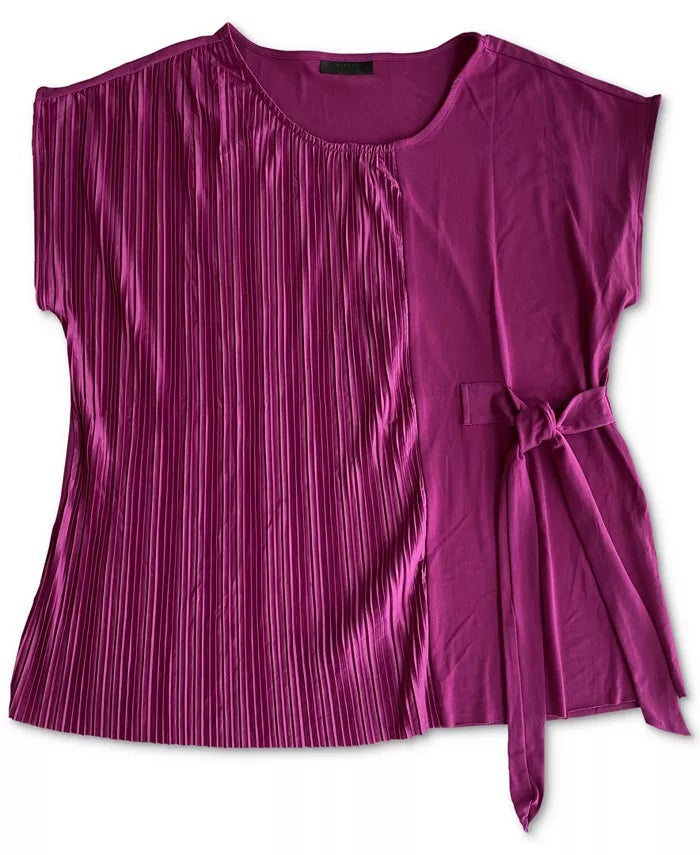 Alfani Women's Pleated Side-Tie Top Pink Size Small
