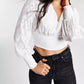 Bar III Women's Jacquard Cropped Blouse White Size XX-Large