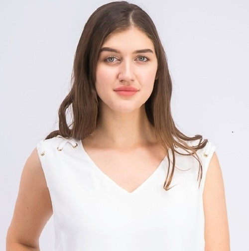 JM Women's Collection Grommet Tie-Hem Top  White Size Large