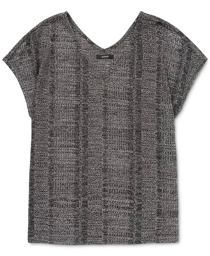 Alfani Women's Metallic Short-Sleeve Top Dark Gray Size Small