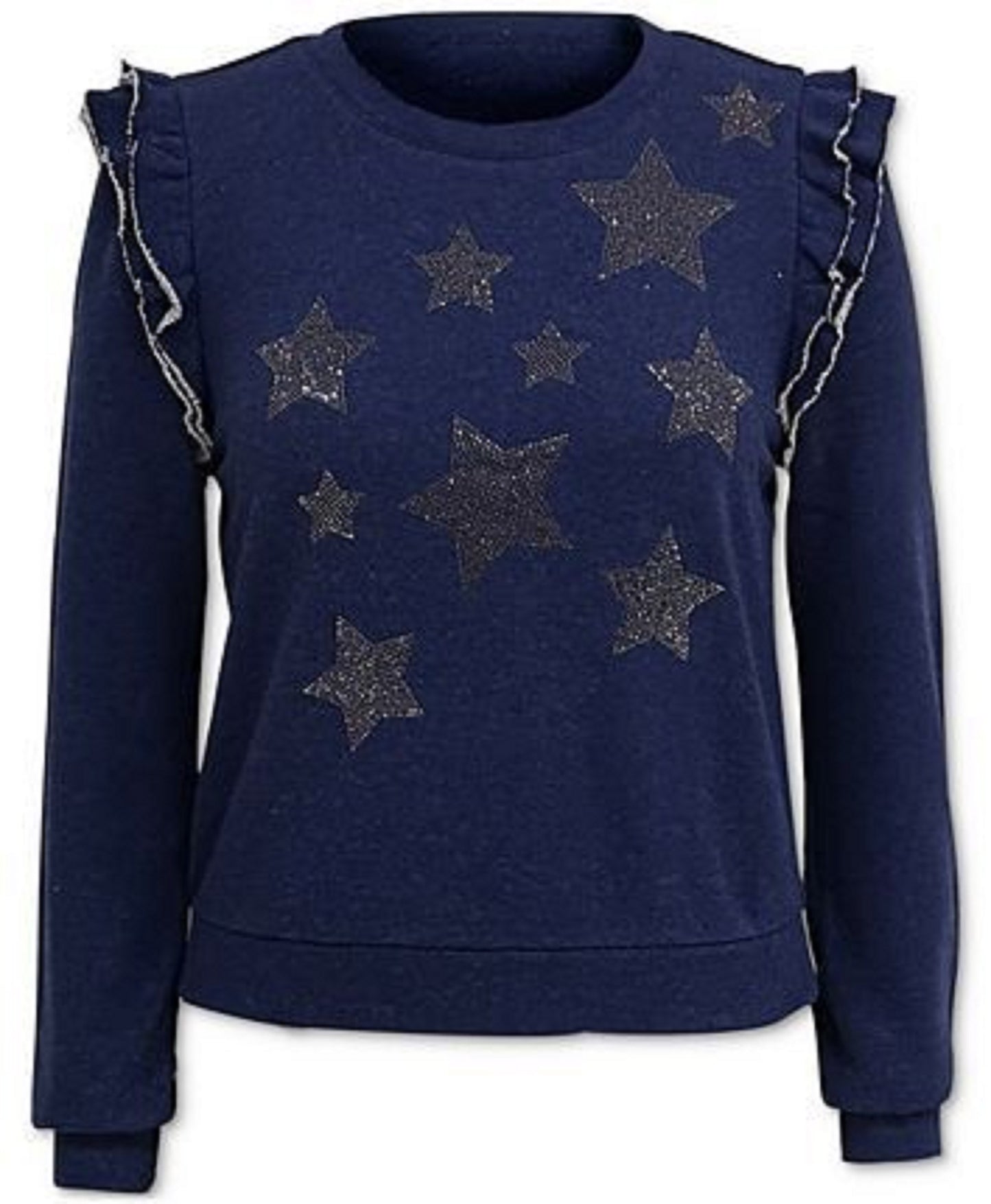 INC International Concepts Women's Ruffled Star Sweatshirt Blue Size Medium