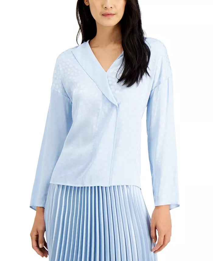 Alfani Women's Dot-Print Surplice Blouse White Size Small