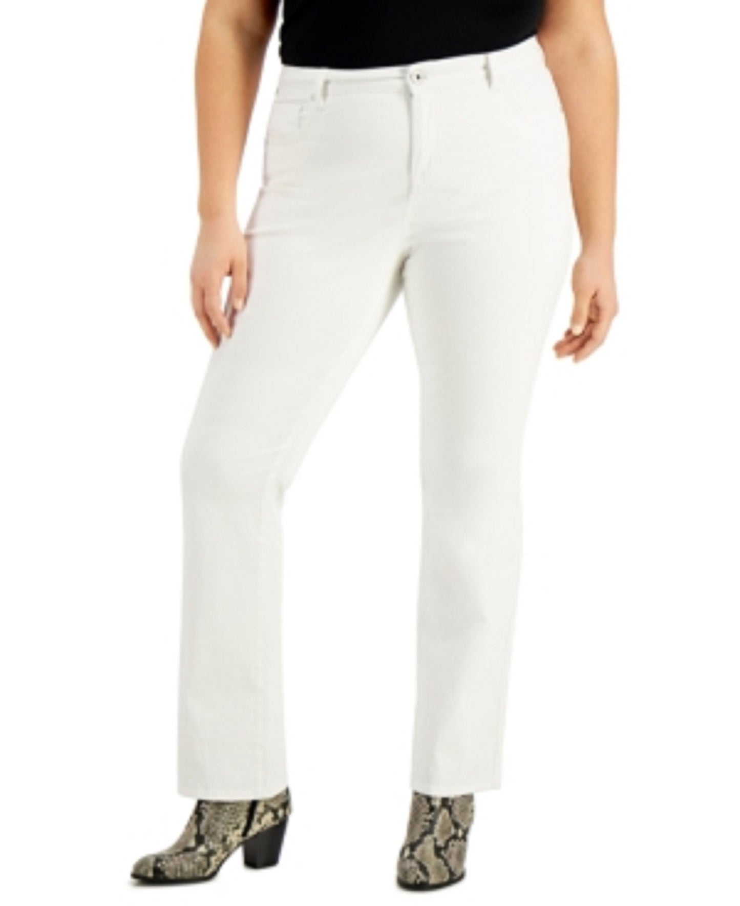 Style & Co Women's Plus Size Destructed Boot-Cut Denim Jeans White Size 14W