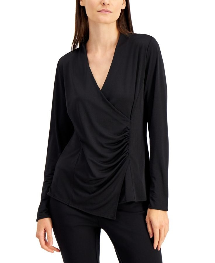 Alfani Women's Wrap-Style Top Gray Size Medium