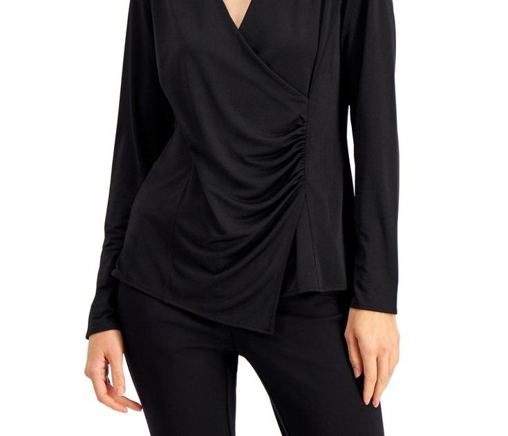 Alfani Women's Wrap-Style Top Gray Size Medium
