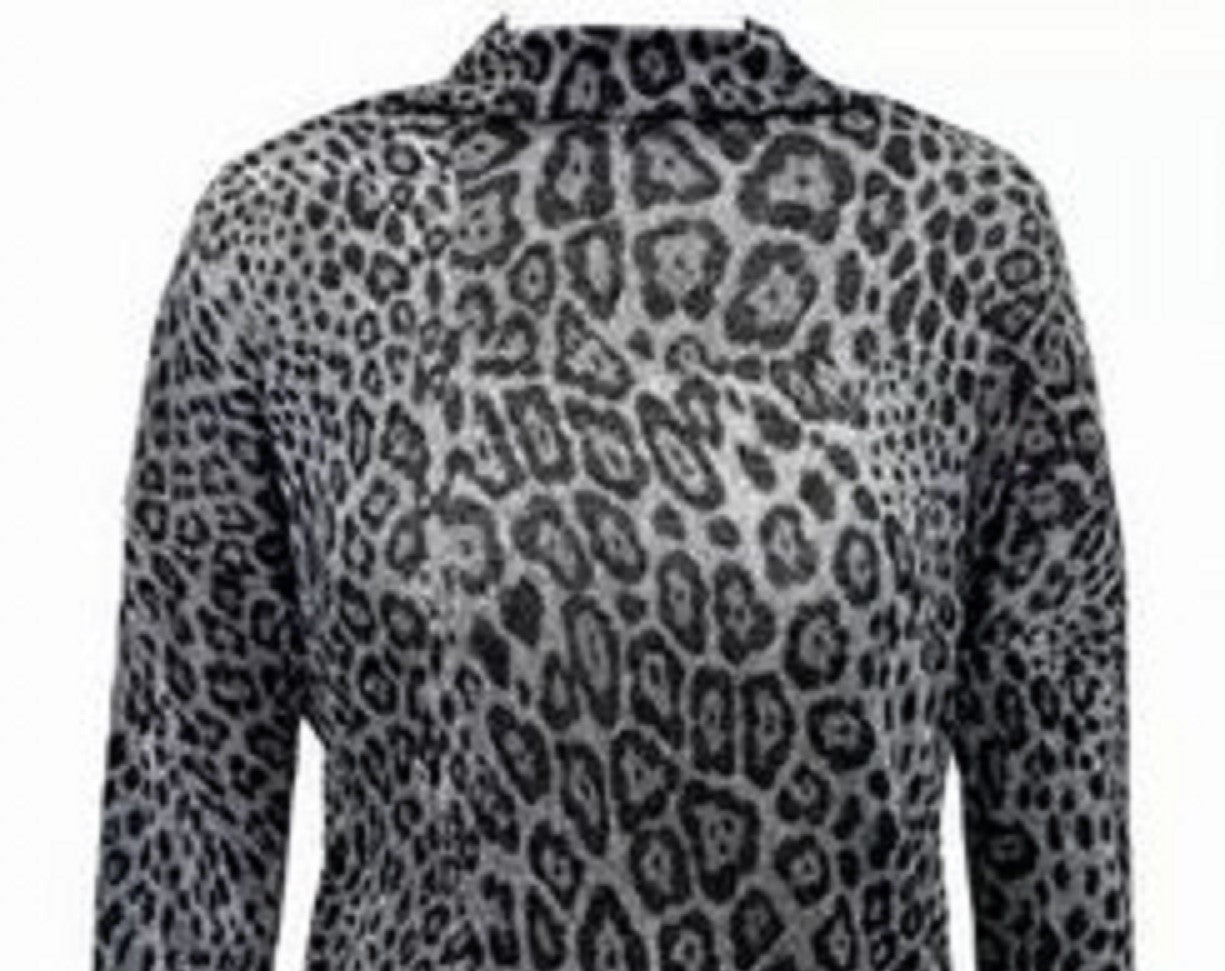 INC International Concepts Women's Animal-Print Funnel-Neck Top Gray Size Medium