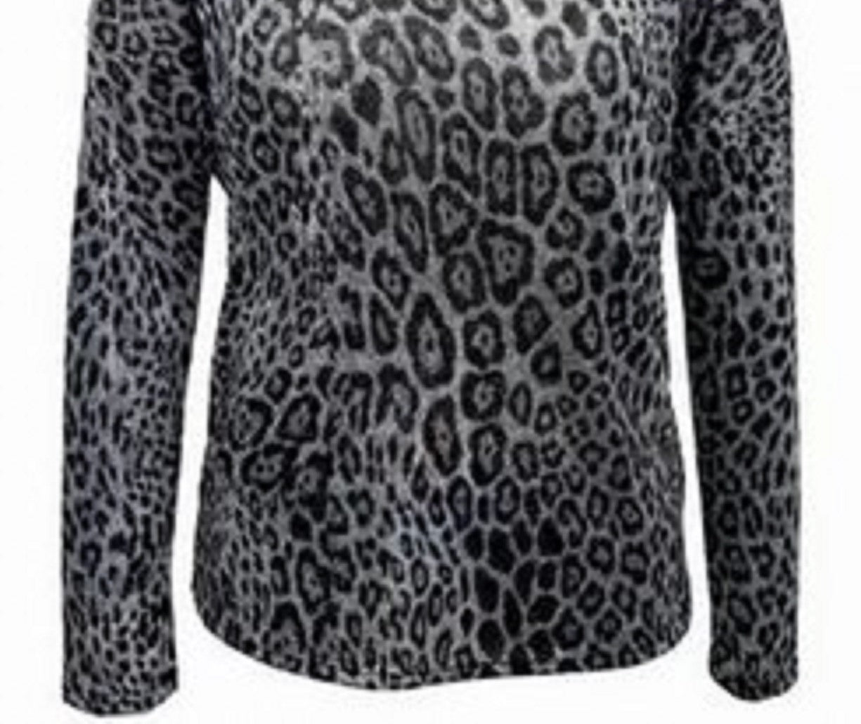 INC International Concepts Women's Animal-Print Funnel-Neck Top Gray Size Medium