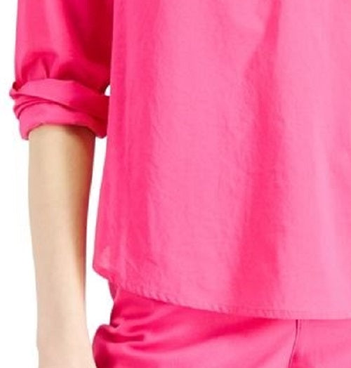 Charter Club Women's Cotton Collared Top Pink Size Petite Medium