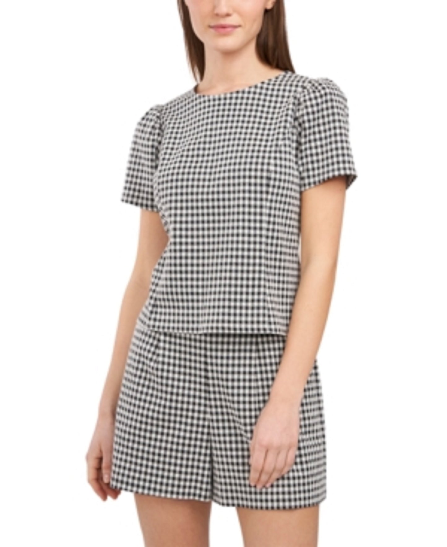 Riley & Rae Women's Val Gingham Top Gray Size Large