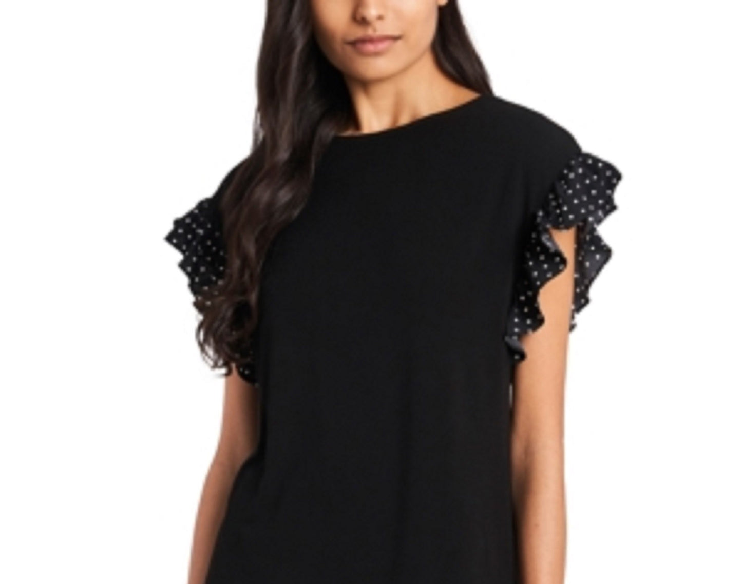 Riley & Rae Women's Polka-Dot Ruffled-Sleeve Top Gray Size X-Small