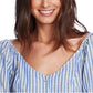 1.STATE Women's Riviera Stripe Tie Cuff Top Blue