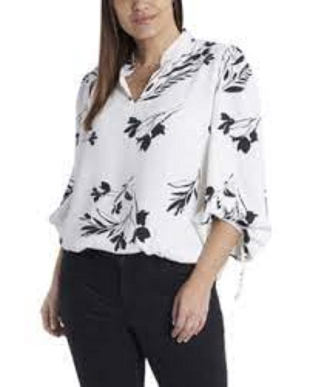 Vince Camuto Women's Plus Size Long Sleeve Floral Whisps Blouse with Ties White Size 2X