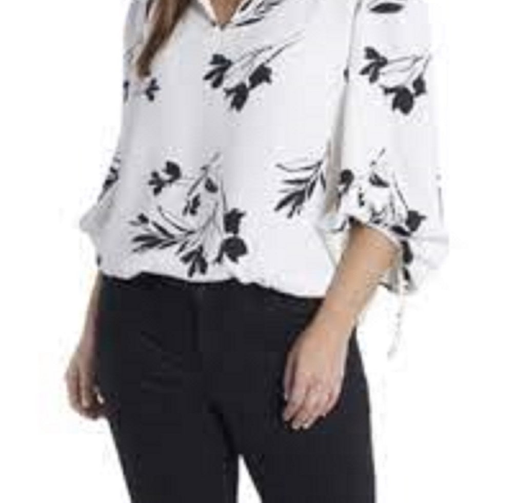 Vince Camuto Women's Plus Size Long Sleeve Floral Whisps Blouse with Ties White Size 2X