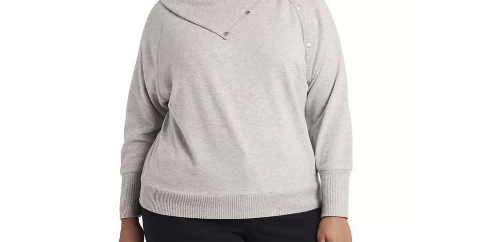 Vince Camuto Women's Plus Size Fold Over Neck Long Sleeve Top  Gray Size 3X