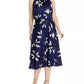 Adrianna Papell Women's Plus Size Tossed Leaves Halter Dress Navy  Size 18