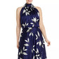 Adrianna Papell Women's Plus Size Tossed Leaves Halter Dress Navy  Size 18