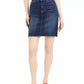 JEN7 Women's Frayed-Hem Denim Skirt Blue Size 18
