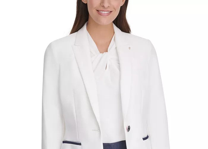 Tommy Hilfiger Women's Pique Knit Patch Blazer White Size 8