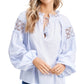 En Saison Women's Crochet Blouson-Sleeve Top Navy Size Extra Large