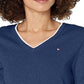 Tommy Hilfiger Women's Cotton V-Neck Sweater Blue Size X-Large
