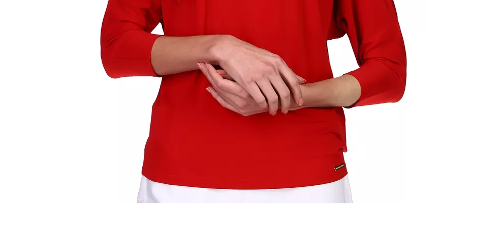 Michael Kors Women's Chain-Trim Slit-Sleeve Top Dark Red Size Extra Large