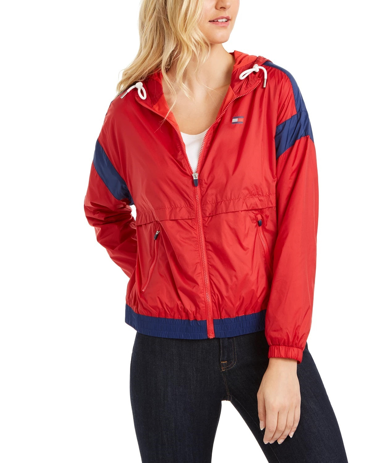 Tommy Hilfiger Women's Sport Colorblocked Windbreaker Jacket Blue Size Large