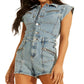 Guess Women's Jett Acid Wash Denim Romper Size Large In Flora Wash  Blue Size Large