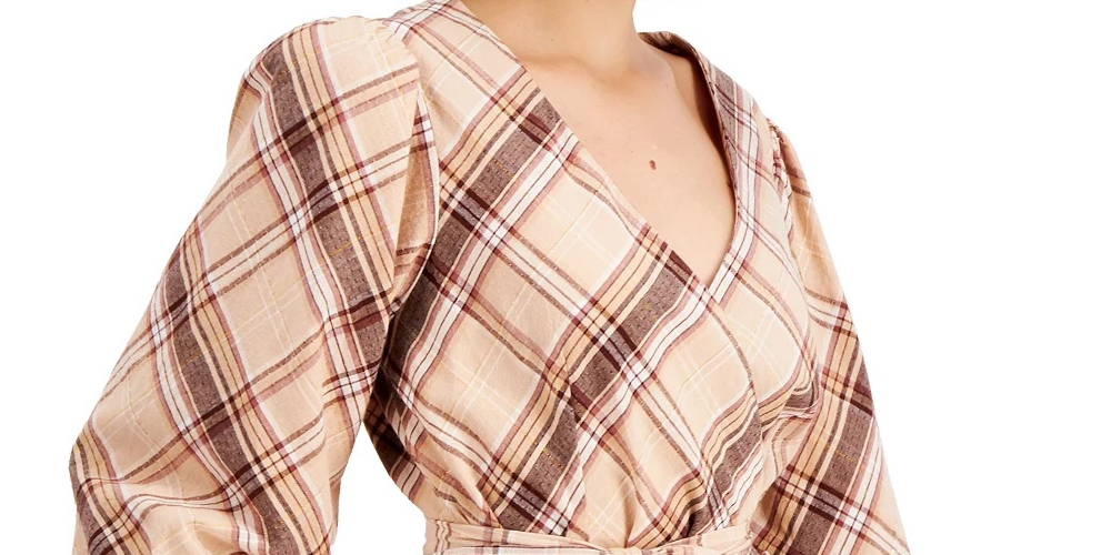 INC International Concepts Women's Puff-Sleeve Wrap Dress Gold Size 10