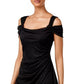 Alex Evenings Women's Cold Shoulder Ruffle Glitter Gown Black Size 14 Petite