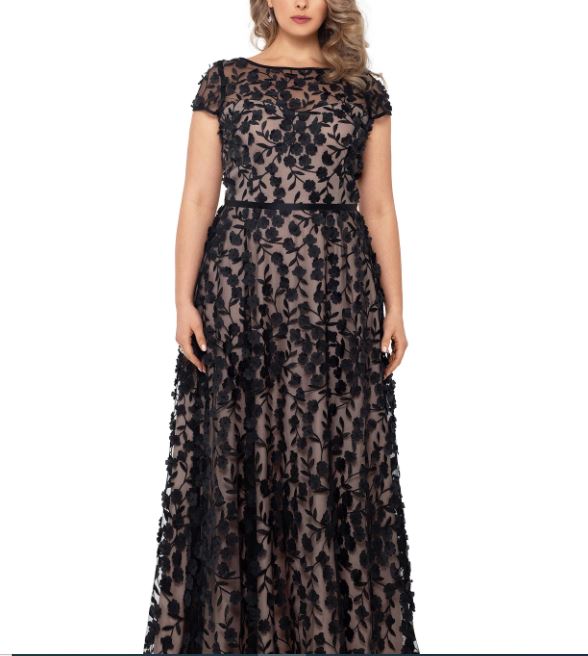 Xscape Women's Plus 3D Flower Gown Black Nude Size 18W