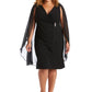 R & M Richards Women's Plus Embellished Chiffon Cape Dress Black Size 20W