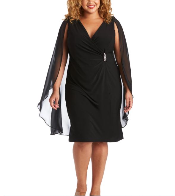 R & M Richards Women's Plus Embellished Chiffon Cape Dress Black Size 20W