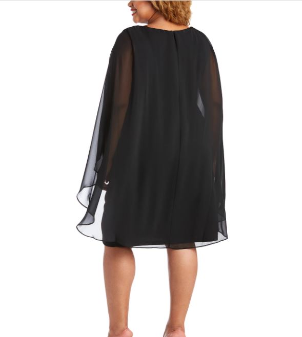 R & M Richards Women's Plus Embellished Chiffon Cape Dress Black Size 20W