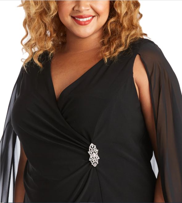 R & M Richards Women's Plus Embellished Chiffon Cape Dress Black Size 20W