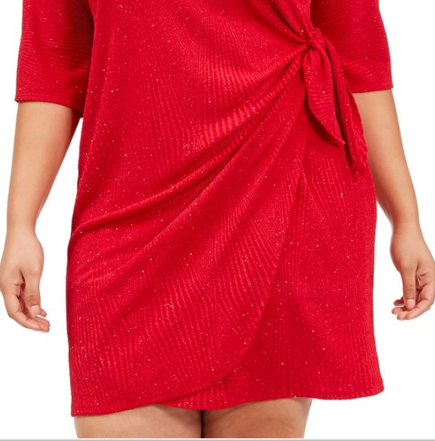 Robbie Bee Women's Plus Glitter Knit Sarong Dress Red Size 2X