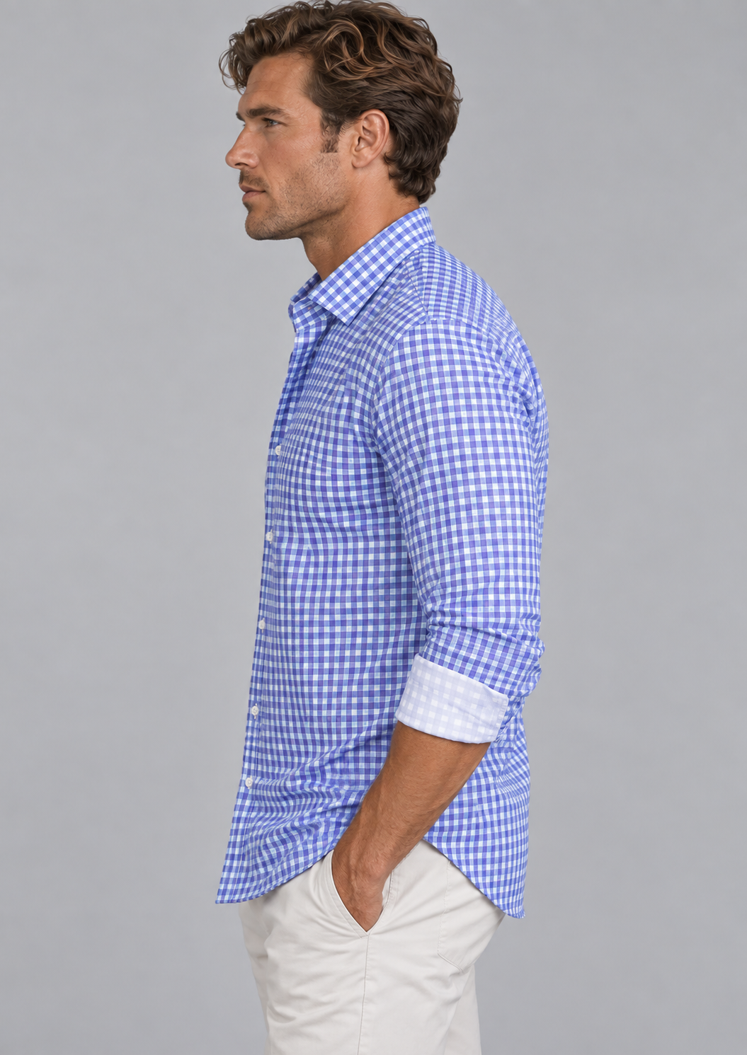 Mauro Long Sleeve Check Tech Shirt - Royal Blue