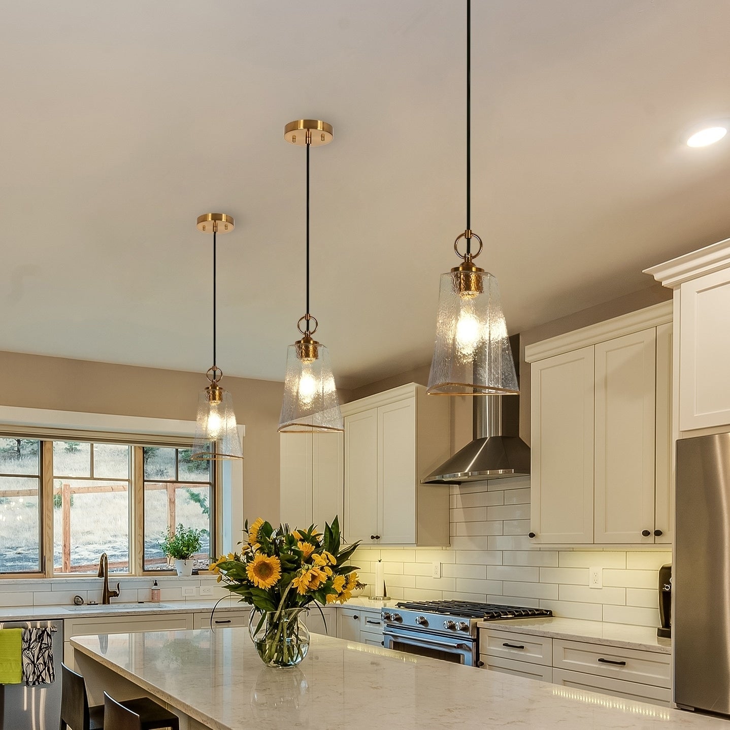 Modern Gold 1Light Hammered Glass Pendant Light for Kitchen Island Dining Room  D 67 x H 717Max