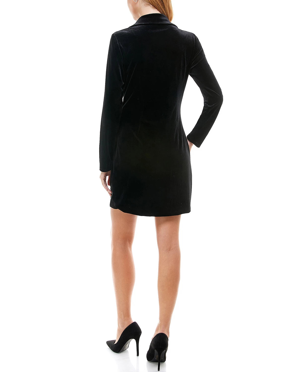 City Studios Juniors' Velvet Tuxedo Blazer Dress Black Size XX Large