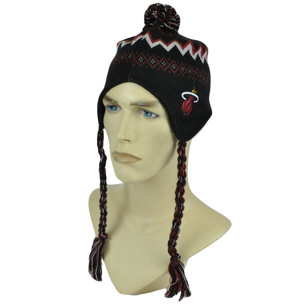 NBA Adidas 26F65N Miami Heat Kids Nordic Ear Laps Pom Pom Acrylic Knit Hat Cap