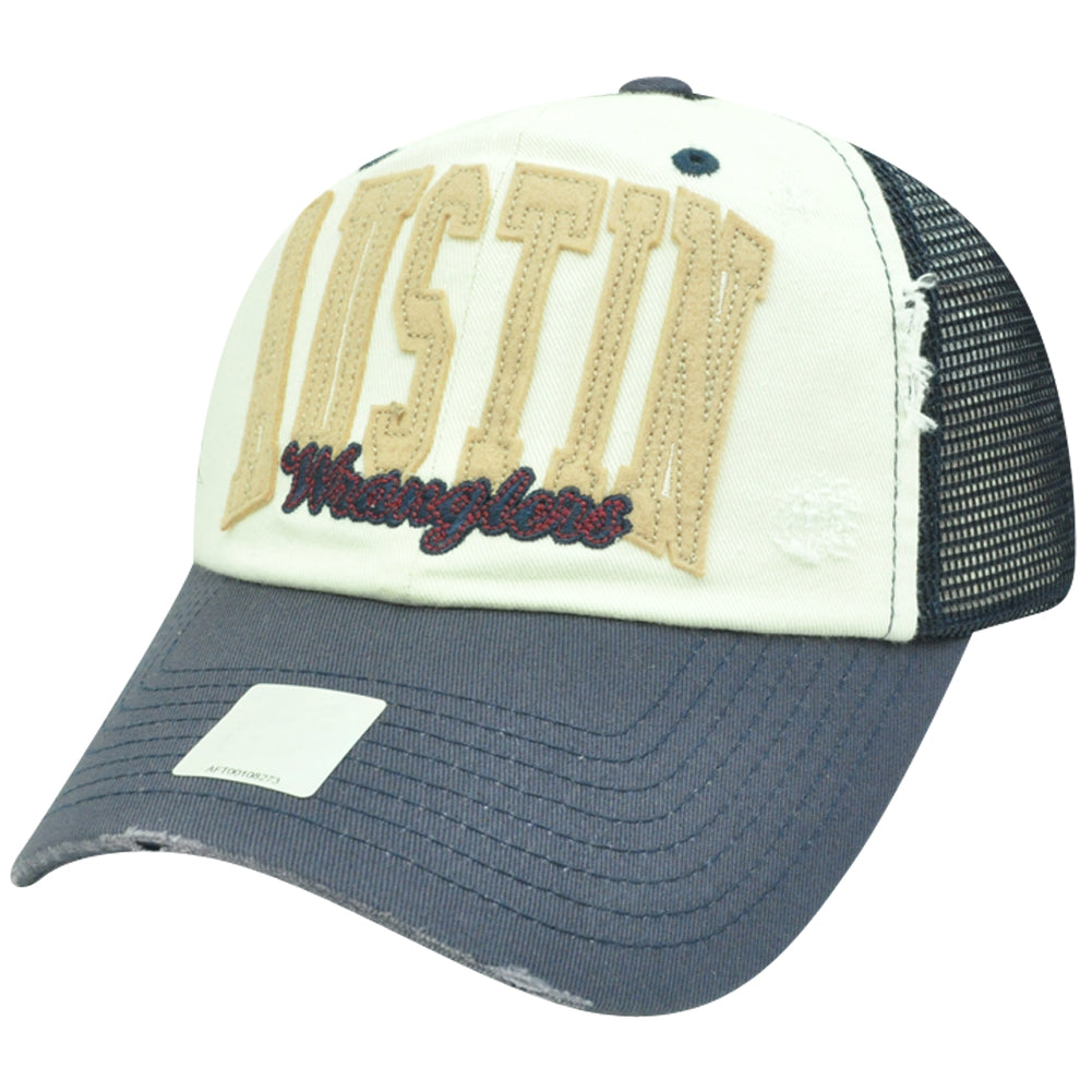 NCAA Austin Wranglers Mesh Garment Wash Distressed Snapback Curved Bill Hat Cap