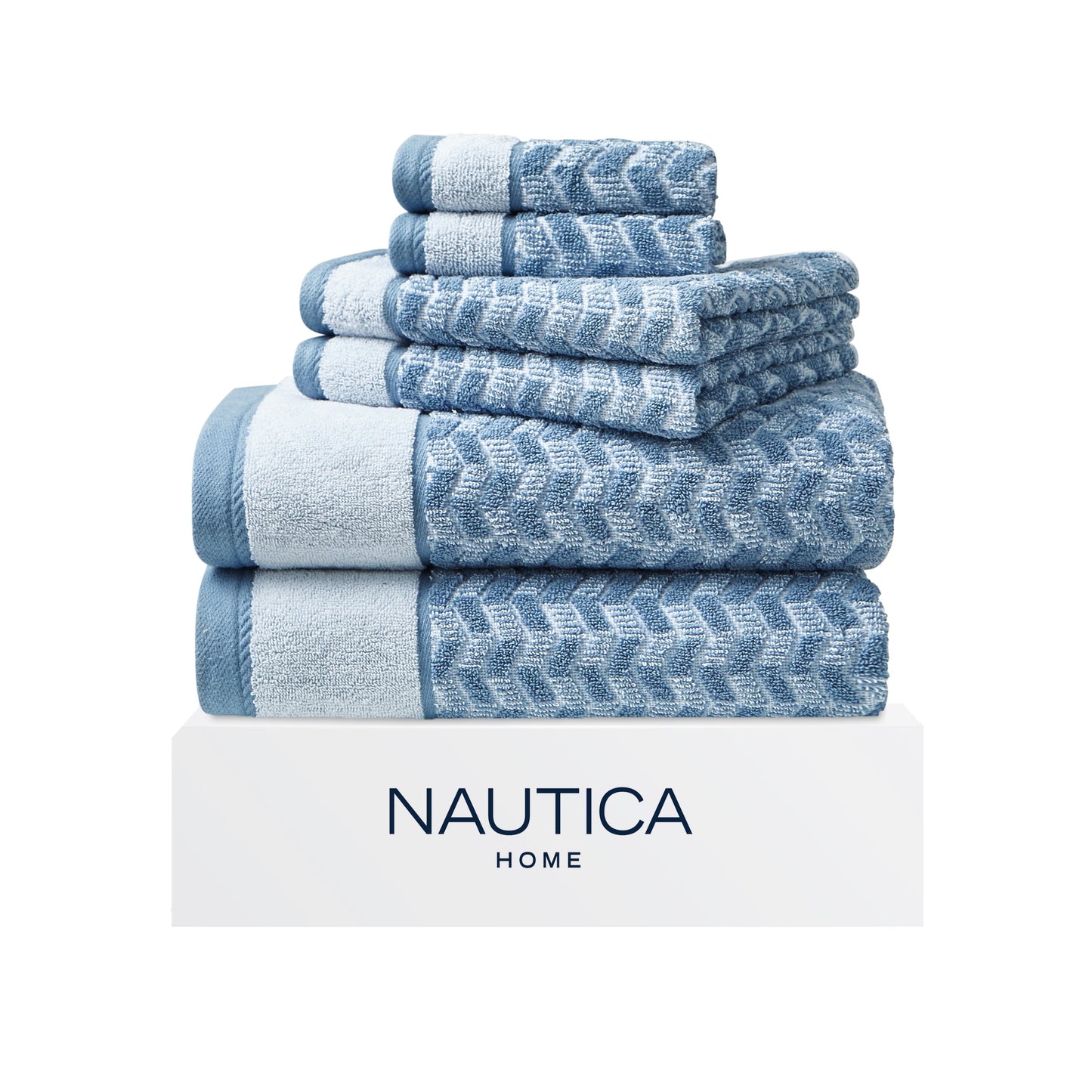 Nautica Zane Chevron Cotton Blue Towel Set - 6 Piece