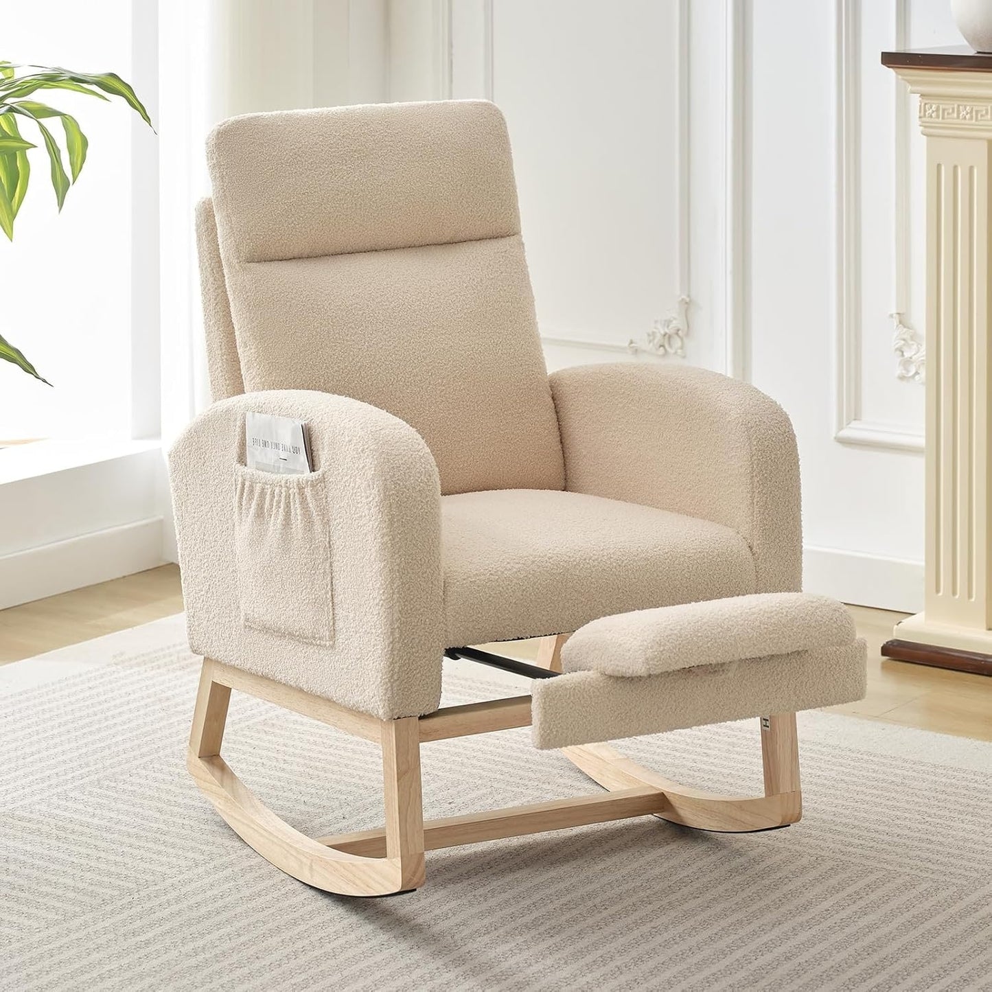 Nursery Rocking Chair with Foot Rest for Mom Nursery Rocker Glider Chair with High Backrest
