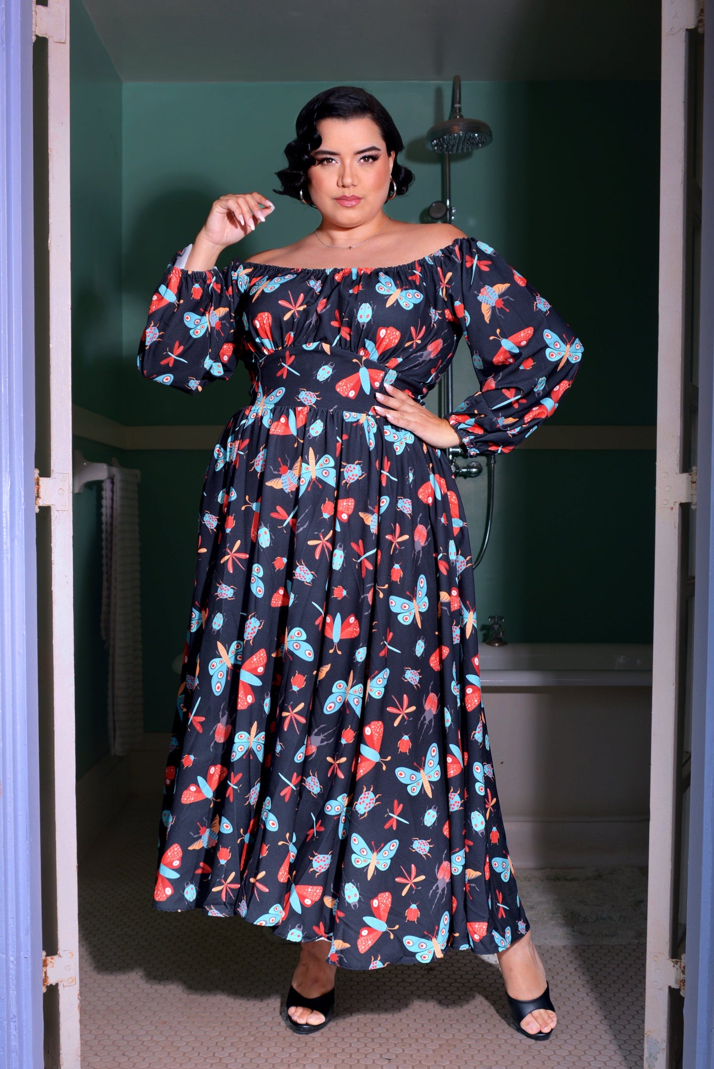Swann 70s Maxi Dress in Insect Print Crepe | Laura Byrnes & Hope Johnstun