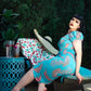 Michaela Wiggle Dress in Aqua Palm Print | Laura Byrnes & Hope Johnstun